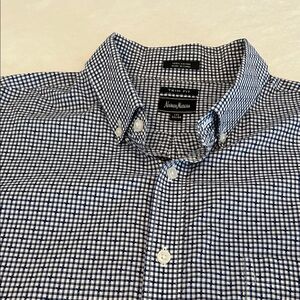 Neiman Marcus Men's Navy and White Gingham Shirt
